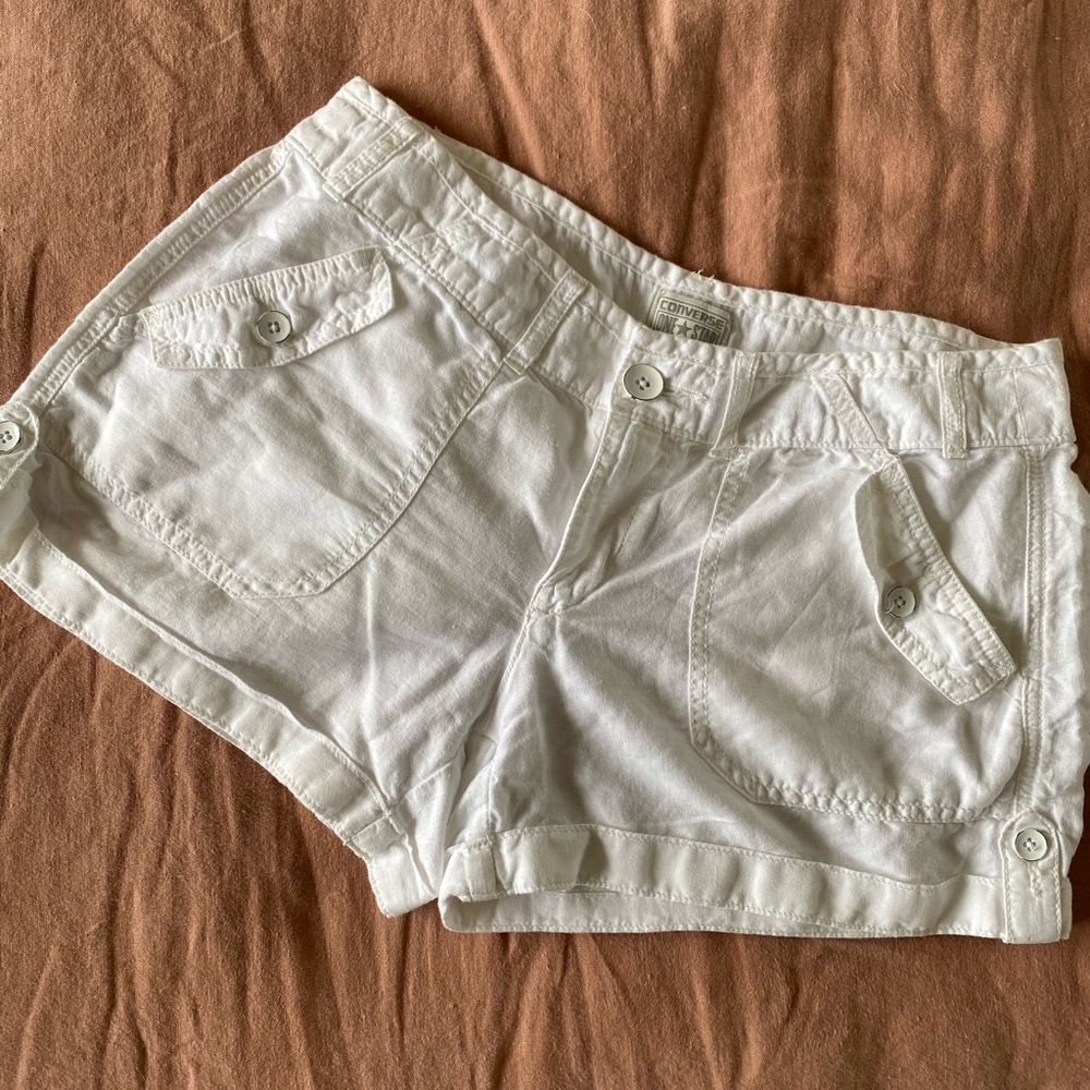 White linen cargo shirt.